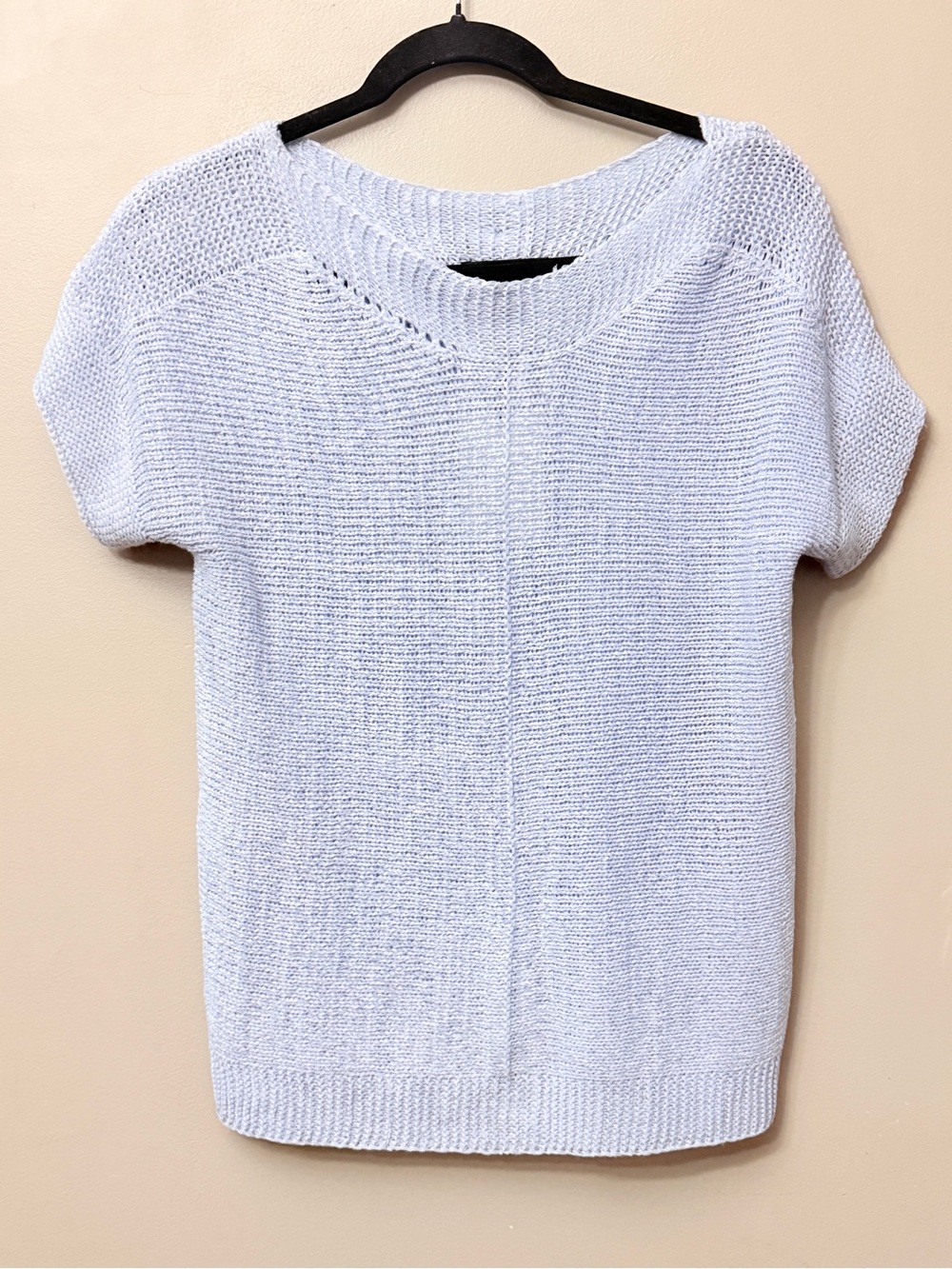 Cable & Gauge Light Blue Button Back Short Sleeve Sweater Top Small